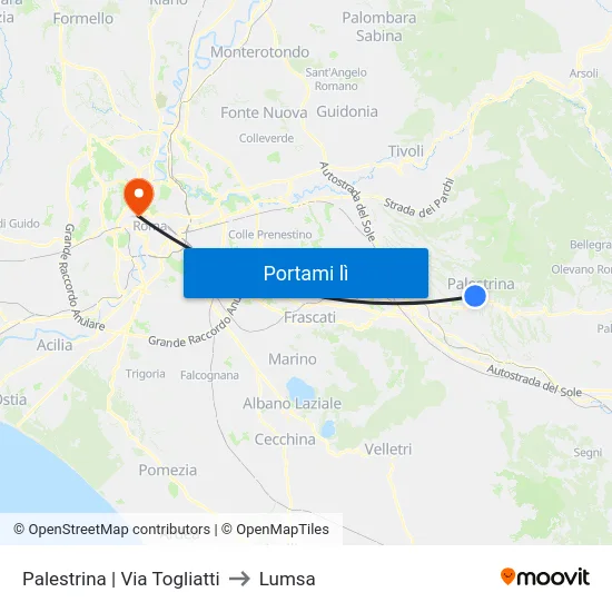 Palestrina | Via Togliatti to Lumsa map