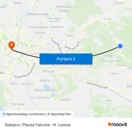 Subiaco | Piazza Falcone to Lumsa map
