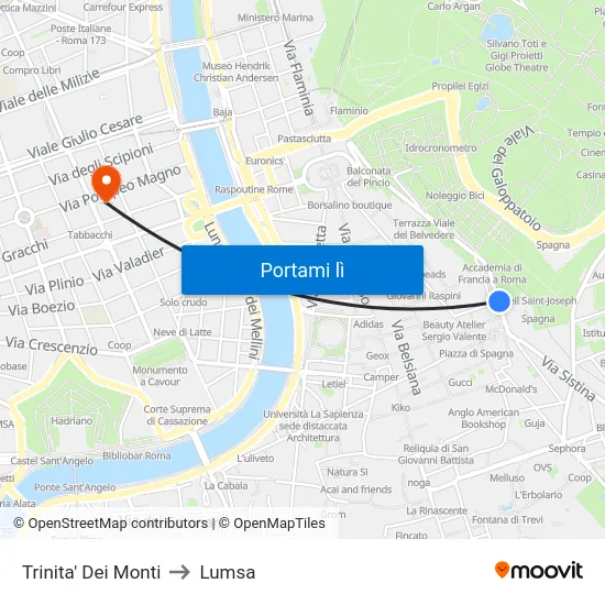 Trinita' Dei Monti to Lumsa map