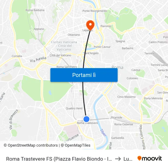 Roma Trastevere FS (Piazza Flavio Biondo - Ingresso Stazione) to Lumsa map