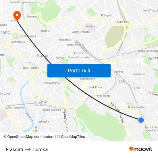 Frascati to Lumsa map