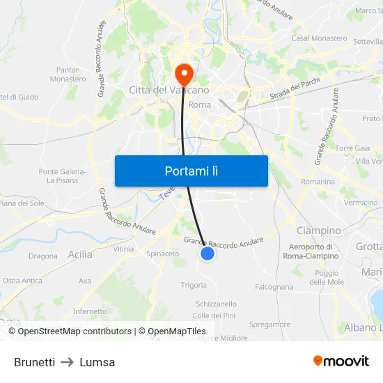 Brunetti to Lumsa map