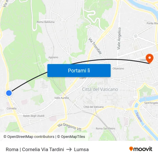 Roma | Cornelia Via Tardini to Lumsa map