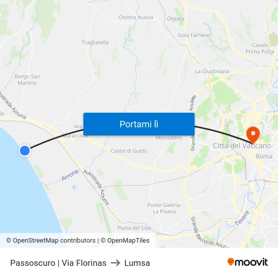 Passoscuro | Via Florinas to Lumsa map