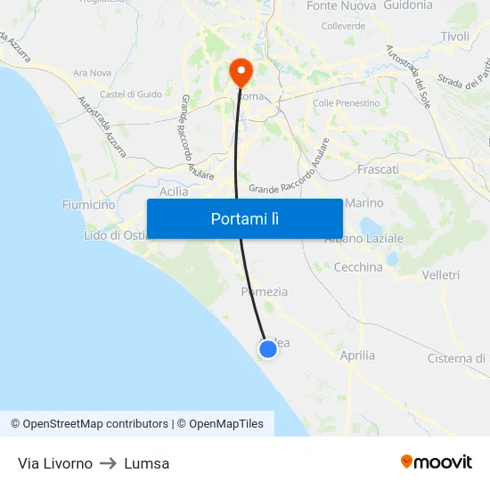 Via Livorno to Lumsa map