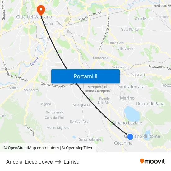 Ariccia, Liceo Joyce to Lumsa map