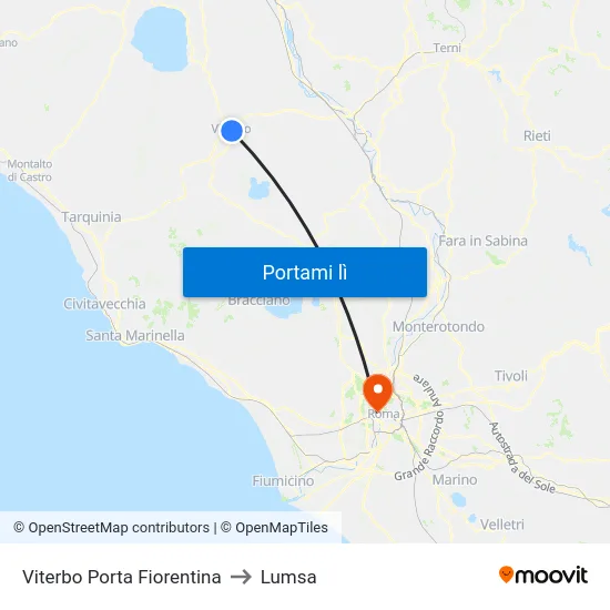 Viterbo Porta Fiorentina to Lumsa map