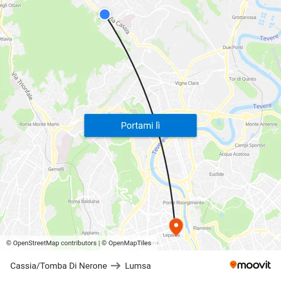 Cassia/Tomba Di Nerone to Lumsa map