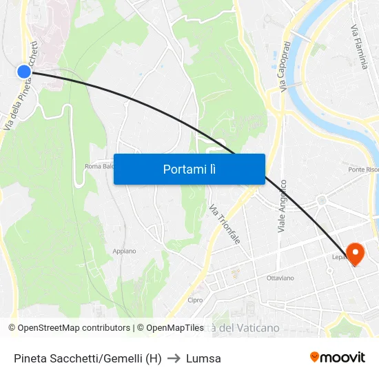 Pineta Sacchetti/Gemelli (H) to Lumsa map