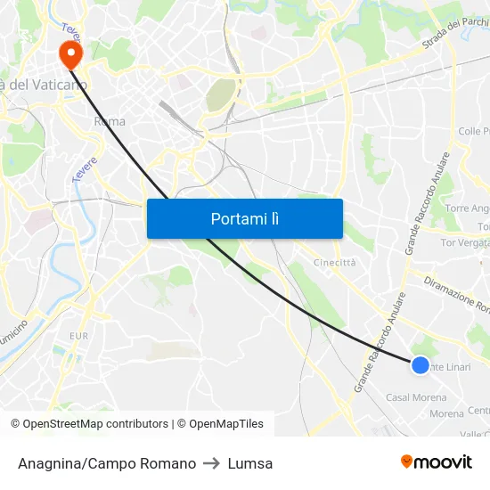 Anagnina/Campo Romano to Lumsa map