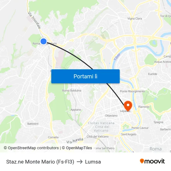 Staz.ne Monte Mario (Fs-Fl3) to Lumsa map