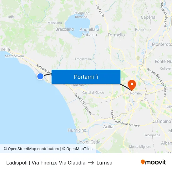 Ladispoli | Via Firenze Via Claudia to Lumsa map