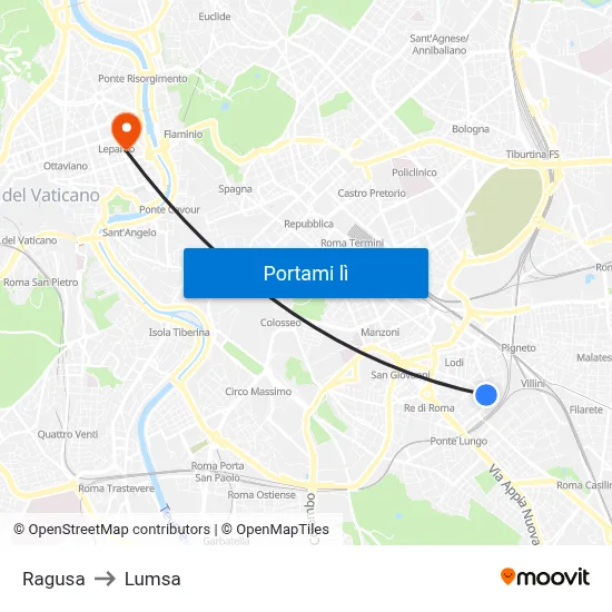 Ragusa to Lumsa map