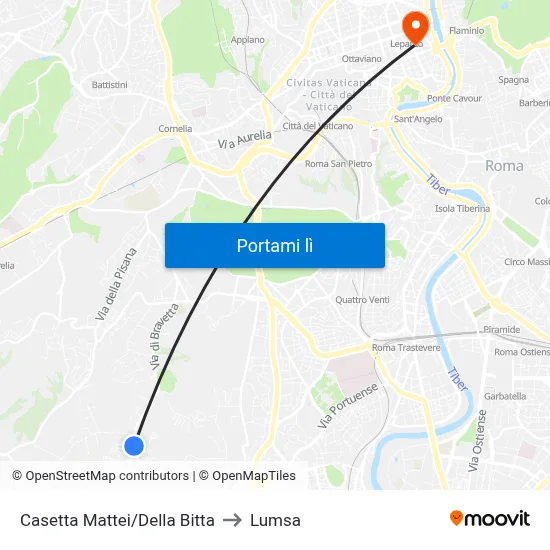 Casetta Mattei/Della Bitta to Lumsa map