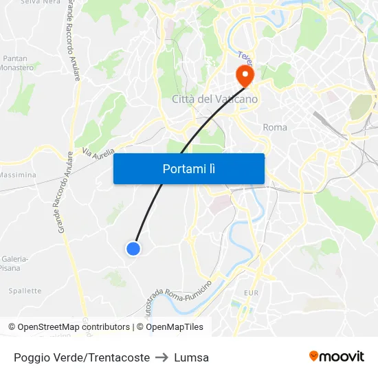 Poggio Verde/Trentacoste to Lumsa map