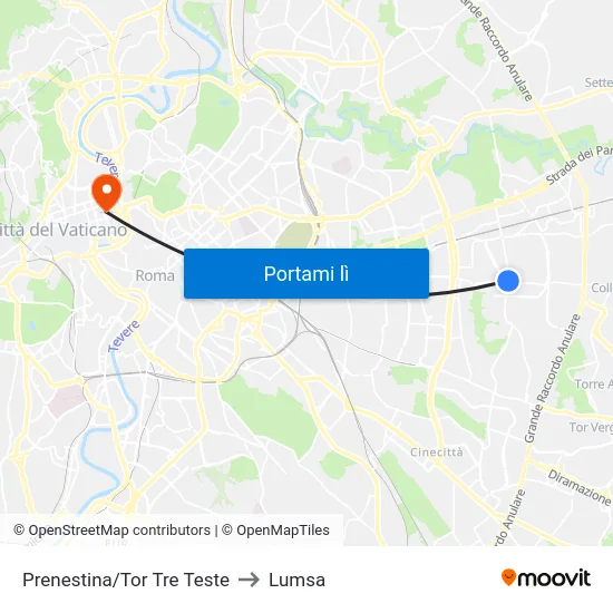 Prenestina/Tor Tre Teste to Lumsa map