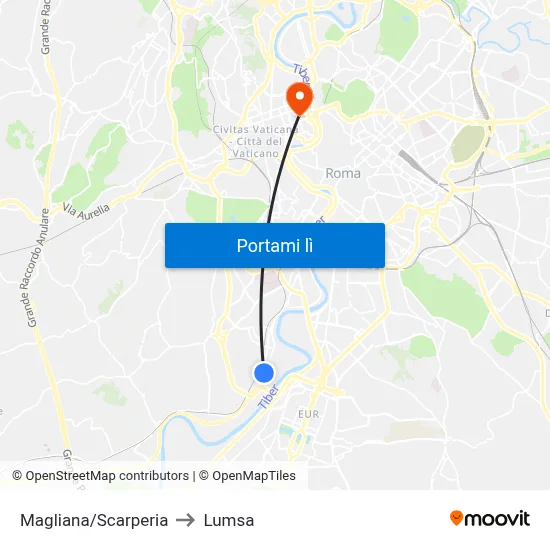 Magliana/Scarperia to Lumsa map
