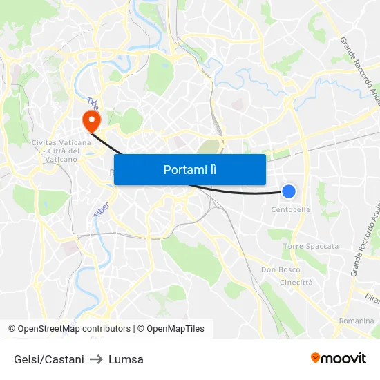 Gelsi/Castani to Lumsa map