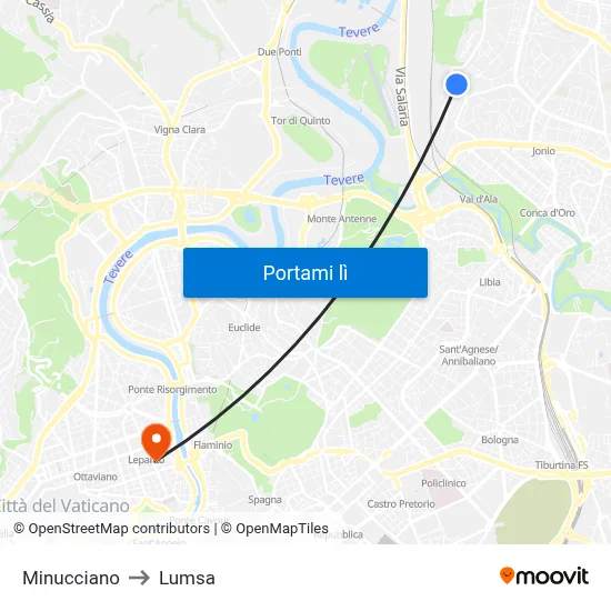 Minucciano to Lumsa map