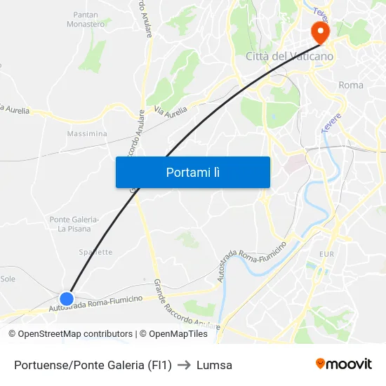 Portuense/Ponte Galeria (Fl1) to Lumsa map