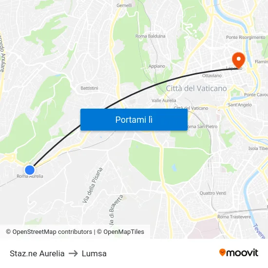 Staz.ne Aurelia to Lumsa map