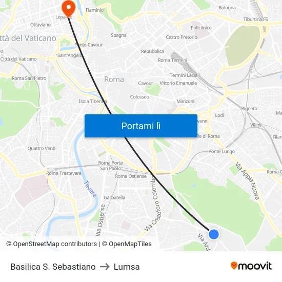 Basilica S. Sebastiano to Lumsa map