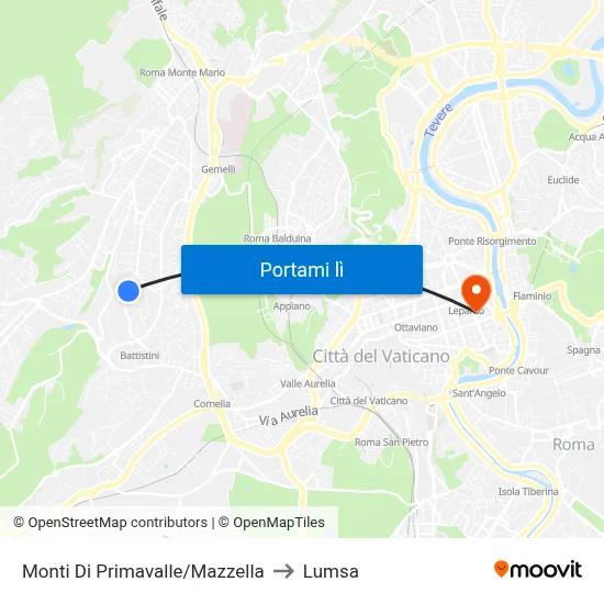 Monti Di Primavalle/Mazzella to Lumsa map