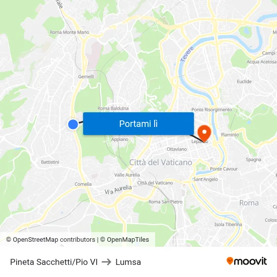 Pineta Sacchetti/Pio VI to Lumsa map