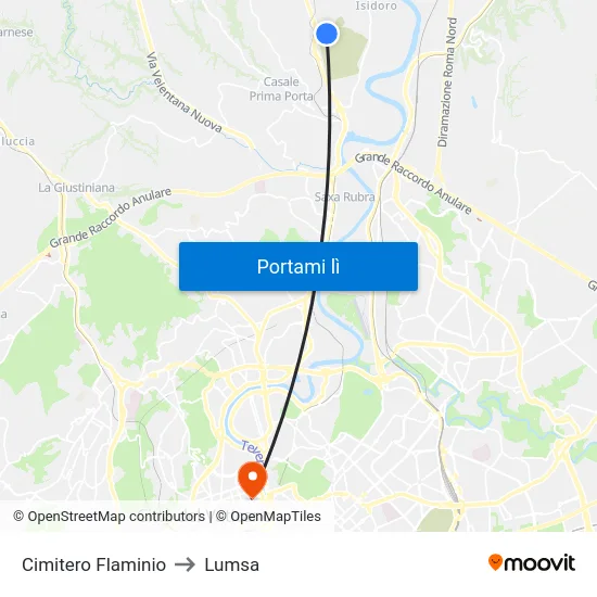 Cimitero Flaminio to Lumsa map