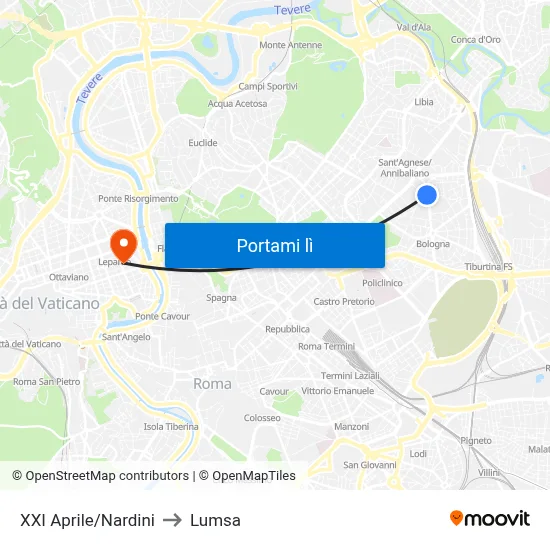 XXI Aprile/Nardini to Lumsa map