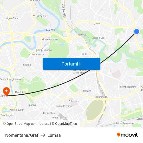 Nomentana/Graf to Lumsa map