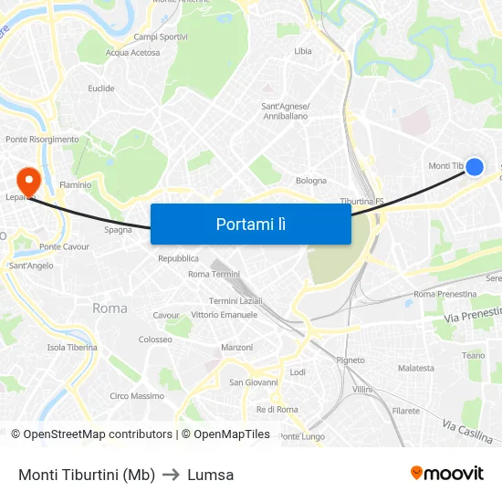 Monti Tiburtini (Mb) to Lumsa map