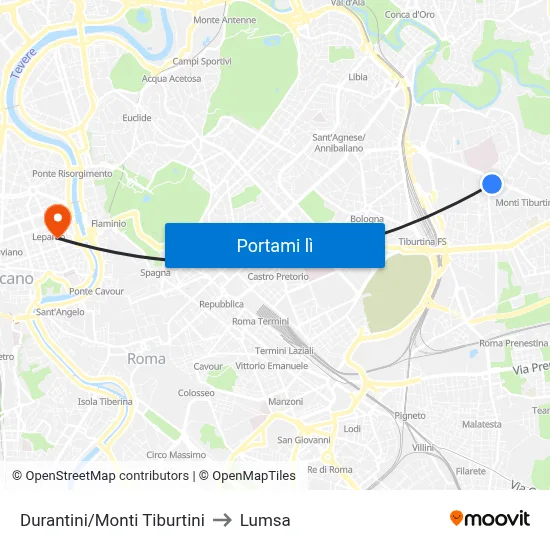 Durantini/Monti Tiburtini to Lumsa map