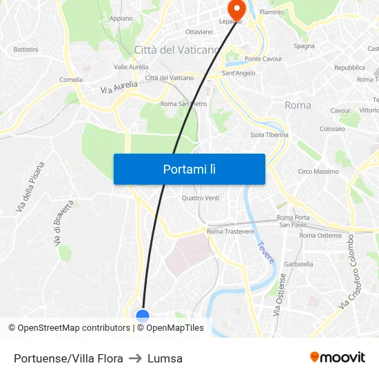 Portuense/Villa Flora to Lumsa map