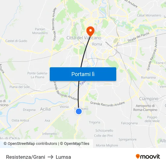 Resistenza/Grani to Lumsa map