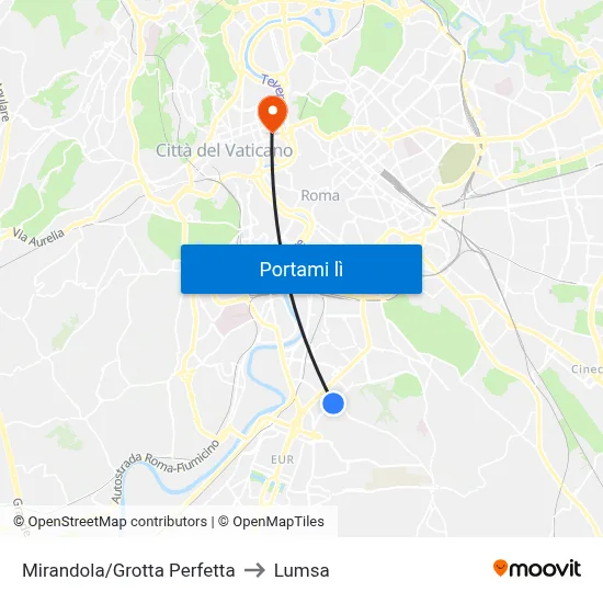 Mirandola/Grotta Perfetta to Lumsa map