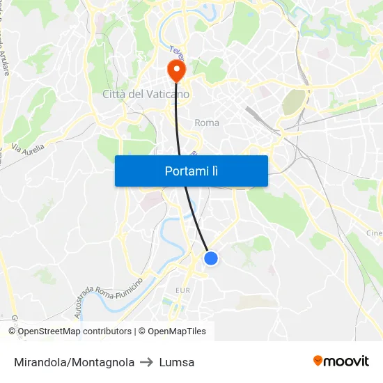 Mirandola/Montagnola to Lumsa map