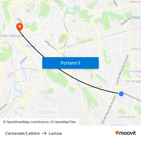 Carnevale/Lettere to Lumsa map