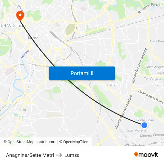 Anagnina/Sette Metri to Lumsa map
