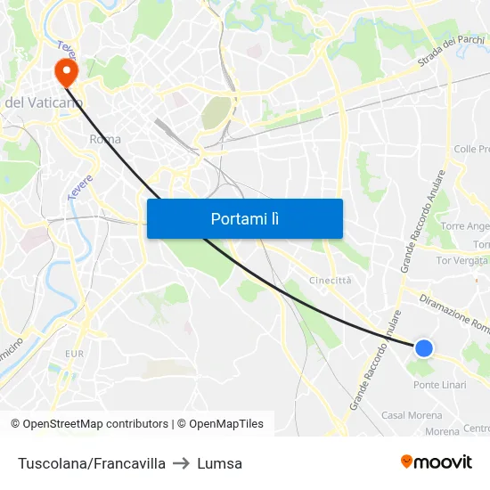 Tuscolana/Francavilla to Lumsa map
