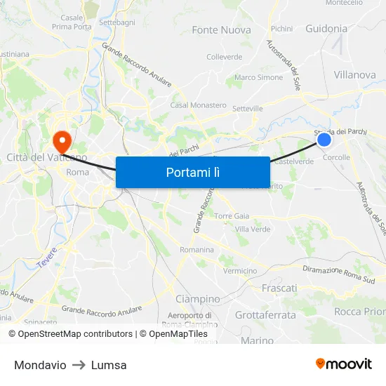 Mondavio to Lumsa map