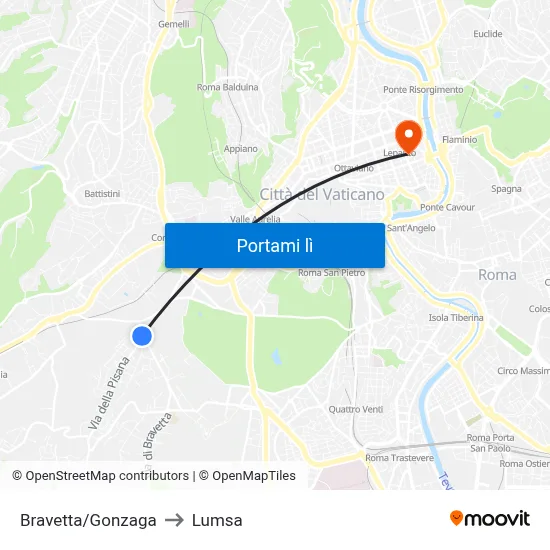 Bravetta/Gonzaga to Lumsa map