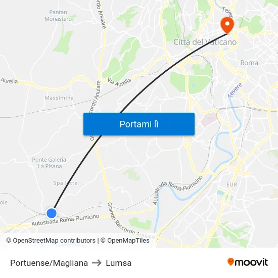 Portuense/Magliana to Lumsa map