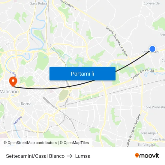 Settecamini/Casal Bianco to Lumsa map