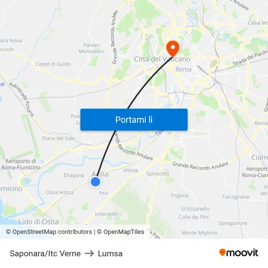Saponara/Itc Verne to Lumsa map