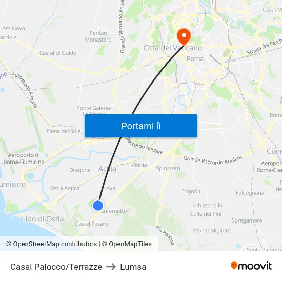 Casal Palocco/Terrazze to Lumsa map