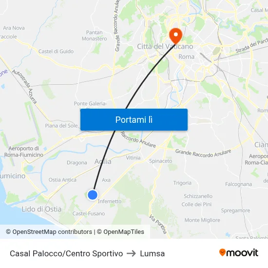 Casal Palocco/Centro Sportivo to Lumsa map