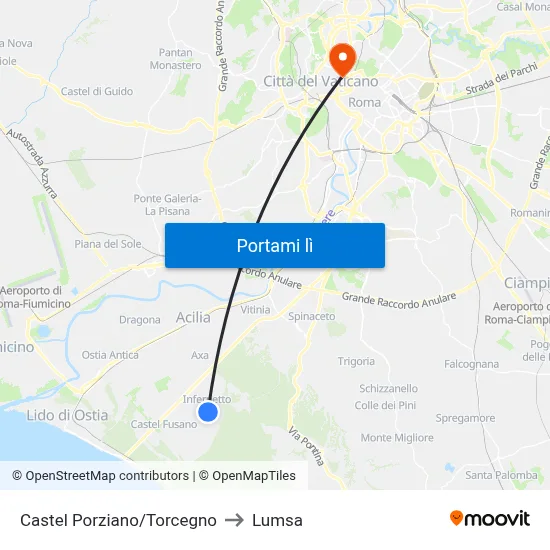 Castel Porziano/Torcegno to Lumsa map