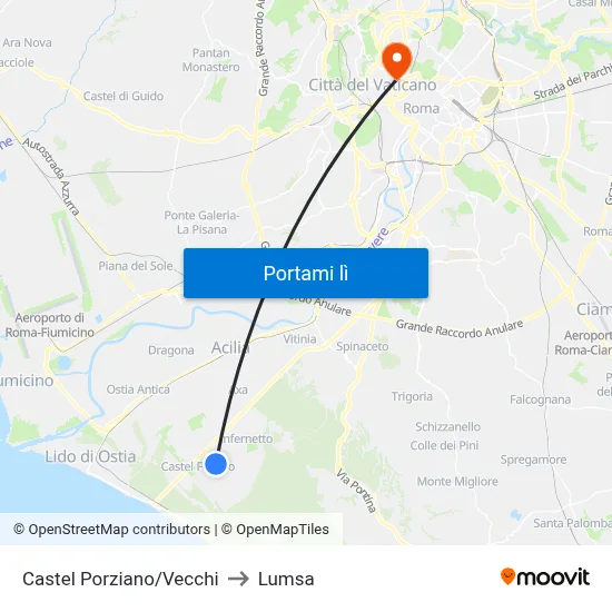 Castel Porziano/Vecchi to Lumsa map