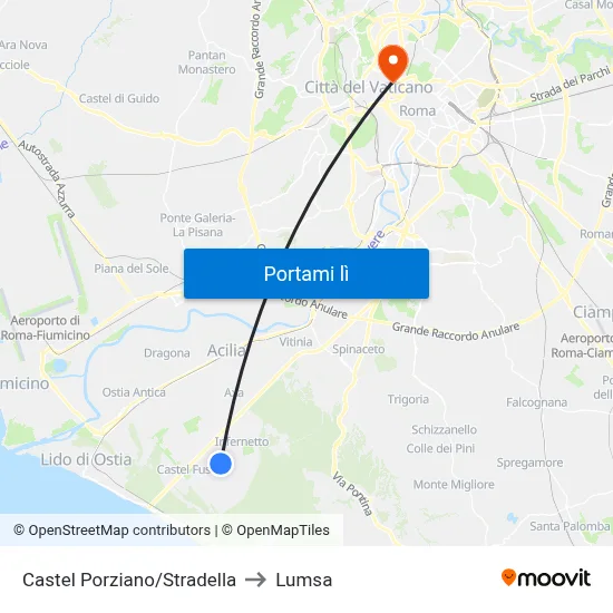 Castel Porziano/Stradella to Lumsa map